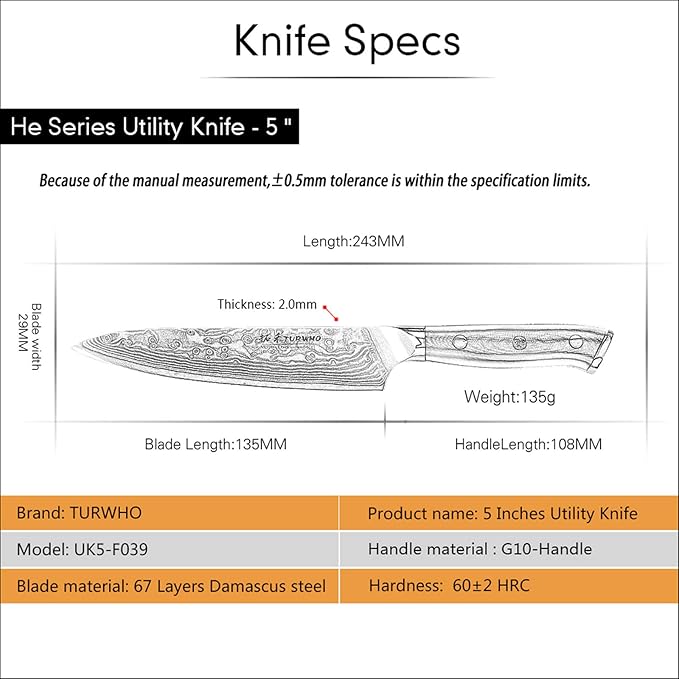 Professional Utility knife 5 Inch - Classic Damascus Japanese VG-10 Steel Kitchen Knives