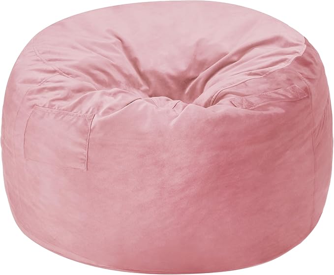Homguava 5 FT Bean Bag Chair: 5' Bean Bags with Memory Foam Filled, Large Beanbag Chairs Soft Sofa with Dutch Velvet Cover-Light Pink