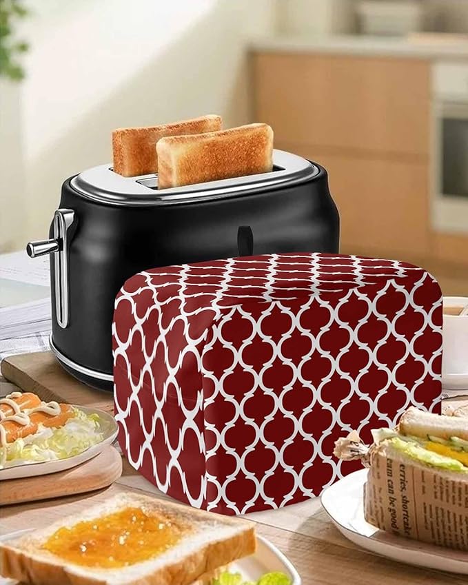 Toaster Cover 4 Slice Geometric Moroccan Toaster Oven Cover with Pockets Moroccan Trellis Design Red Bakeware Protector Small Kitchen Appliance Dust Covers and Fingerprint Protection for Women