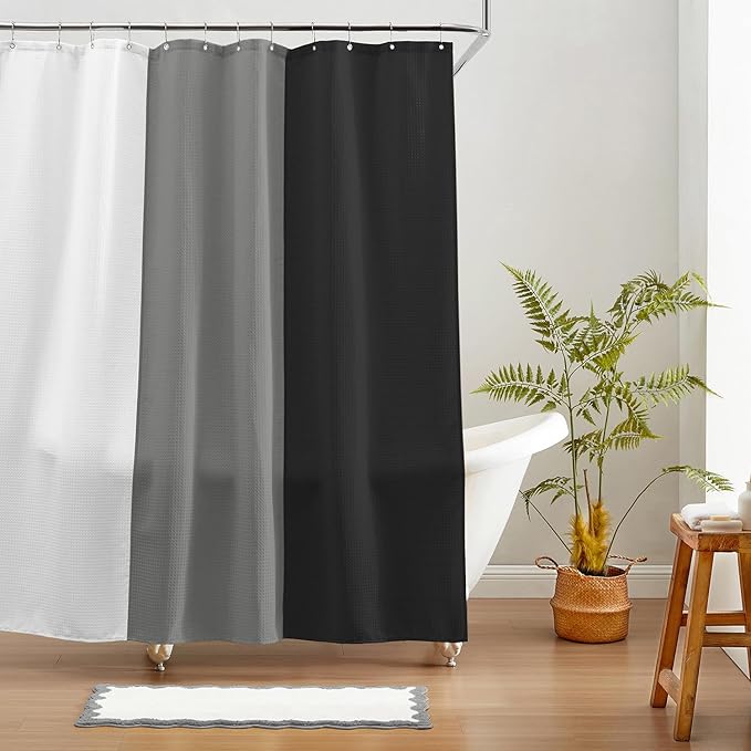 MONDAY MOOSE Bath Mat with Scalloped Wavy Ripple Design, Microfiber Absorbent Non Slip Tufted Rug for Floor, Shower or Kitchen (24x47 inch, Gray)