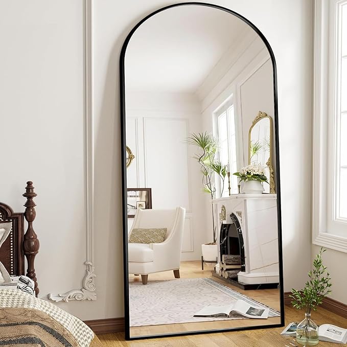 OGCAU Full Length Mirror, 76"x34" Arched-Top, Hanging or Leaning, Floor Length Full Body Standing Mirror, Wall Mounted with Aluminum Frame for Living Room (Black)