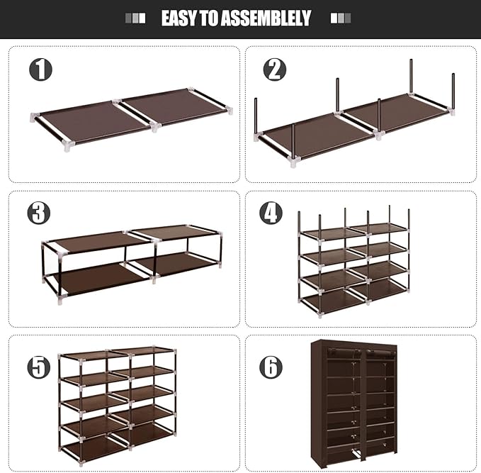 ERONE Shoe Rack Storage Organize, 28 Pairs Portable Double Row with Nonwoven Fabric Cover Shoe Shelf Cabinet for Closet