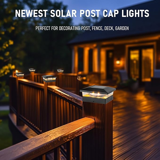 TW SHINE Solar Post Cap Lights Outdoor, 12 Pack Waterproof Solar Powered Deck Fence Post Lights, Warm White Post Light for Garden Patio Porch for 4x4, 5x5 or 6x6 Wooden Posts