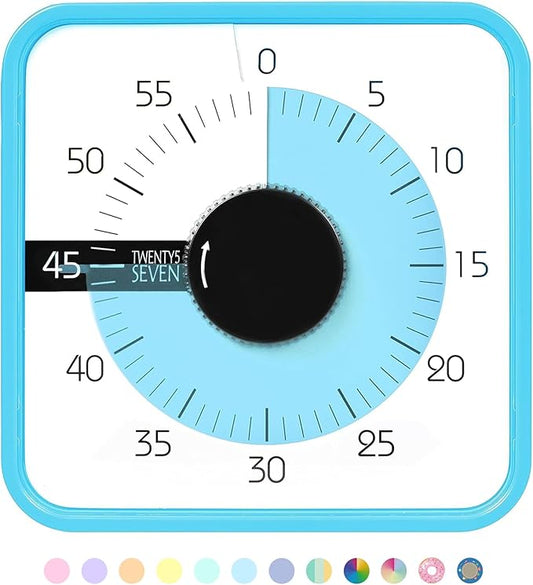 TWENTY5 SEVEN Countdown Timer 7.5 inch; 60 Minute 1 Hour Visual Timer – Classroom Teaching Tool Office Meeting, Mechanical Countdown Clock for Kids Exam Time Management Magnetic, Sky Blue