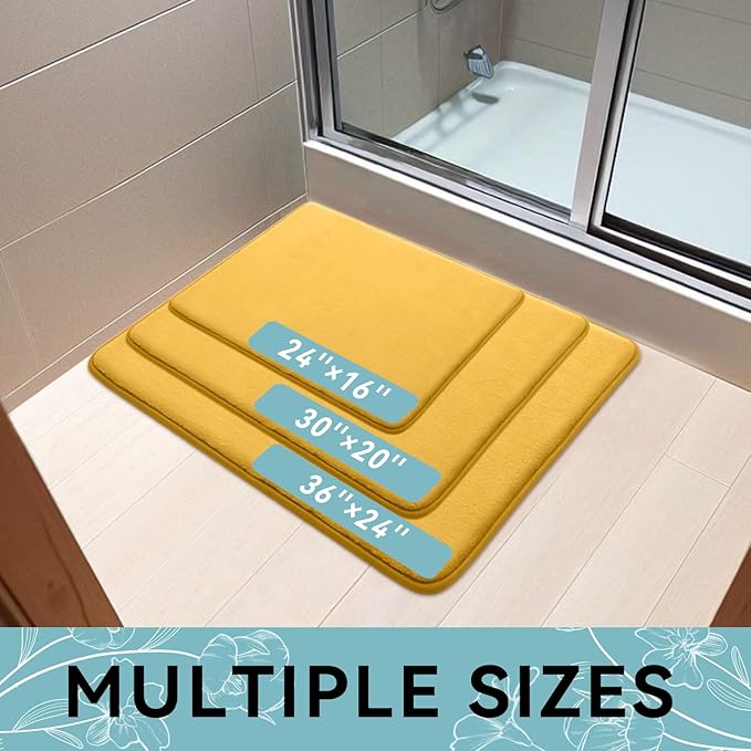 Smiry Memory Foam Bath Mat 36x24, Extra Soft and Absorbent Bathroom Mats, Non Slip Washable Carpet for Floor, Shower and Tub, Yellow
