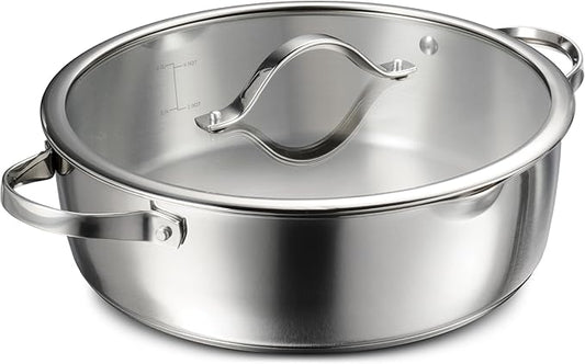 Tramontina Tempo Tri-Ply Base Stainless Steel 6-Quart Braiser Pan with Glass Lid, Induction-Ready, Oven-Safe, Dishwasher-Safe