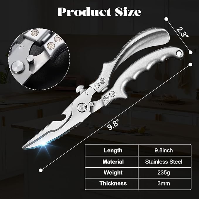 SiXingHardware-Kitchen Pro Shears-Heavy-Duty Stainless Steel Kitchen Scissors For Poultry, Meat, Herbs. Dishwasher Safe, Rust-Proof With Comfortable Grip. Ideal For Chefs And Home Cooking.