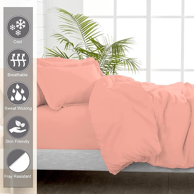 Pizuna Pure 100% Cotton Twin Duvet Cover Set, Luxurious 400 Thread Count Long Staple Cotton Sateen Weave with Button Closure (Combed Pastel Pink Cotton Duvet Cover Twin)