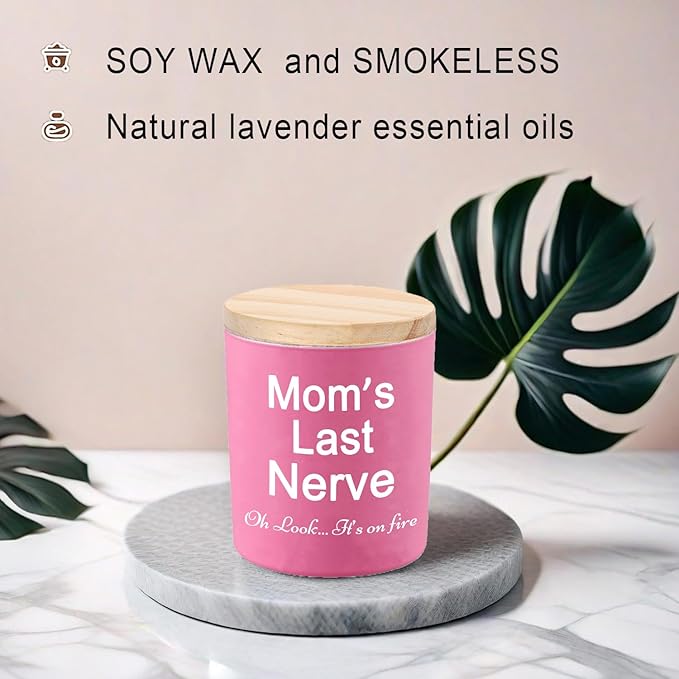 BFJLIFE Candles Gifts for Mom from Daughter Son Funny Cool Unique Christmas Mothers Day Birthday Gifts for Mom Stocking Stuffers Lavender Scented Soy Candle Moms Last Nerve Oh Look Its On Fire
