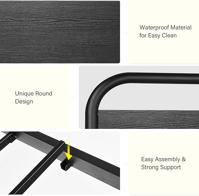 Catrimown Twin Size Bed Frame with LED Lights, Twin Size Platform Bed Frame with Under Bed Storage, Heavy Duty Metal Rustic Bed Frame with Wood Headboard, Noise Free, No Box Spring Needed, Black