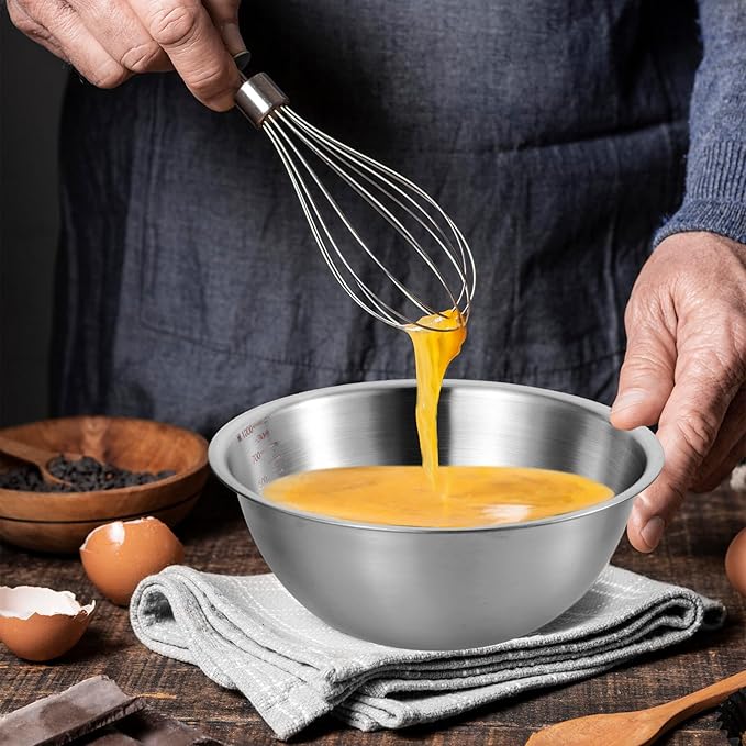 Stainless Steel Mixing Bowls 3 Packs Nesting Baking Supplies Small Thicker Stainless Steel Flat Bottom Stackable Salad Bowl Mixing Bowls Set for Cooking, Baking, Salad,Serving(1000/1500/2000ml)