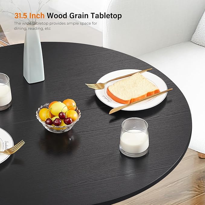 Unovivy 31.5" Black Small Round Dining Table for 2-4, Space Saving Circle Kitchen Dinner Table, Mid Century Modern Dining Room Desk for Kitchen, Apartment