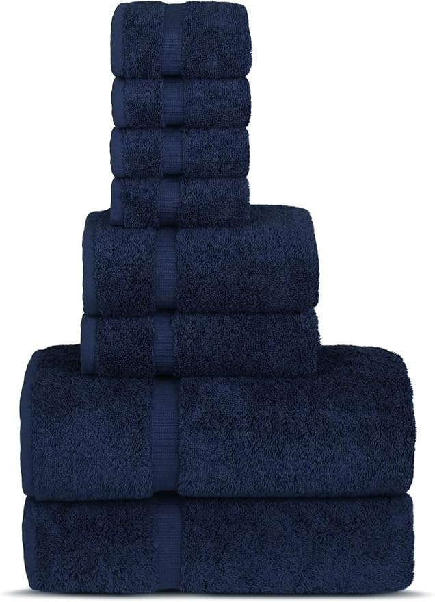 Chakir Turkish Linens | Hotel & Spa Quality 100% Cotton Premium Turkish Towels | Soft & Absorbent (8-Piece Towel Sets, Navy Blue)