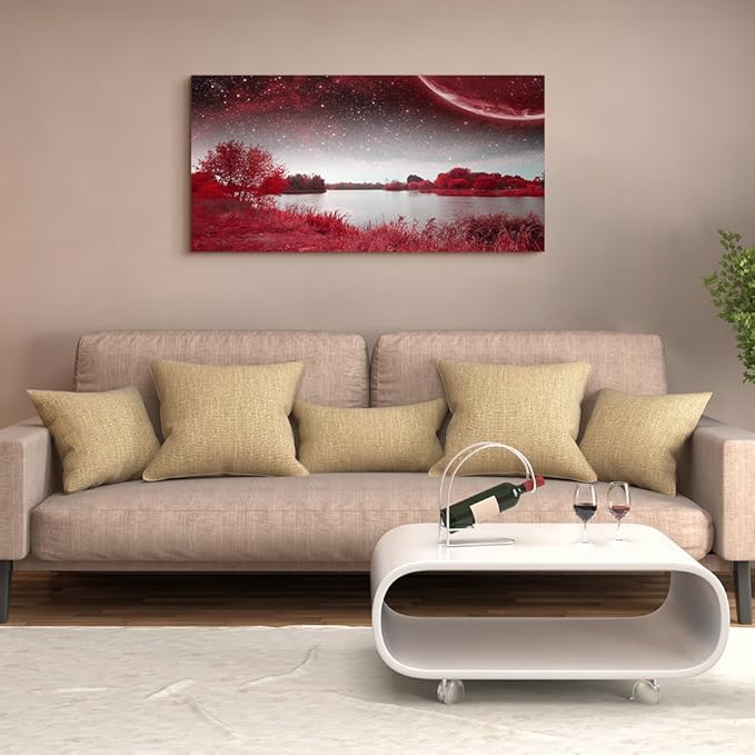 Print Artwork Wall Art Decor Poster for living room Red tree moon starry sky red landscape painting bathroom Wall Art for bedroom Canvas Prints Picture Works Ready to Hang Office Home decorations