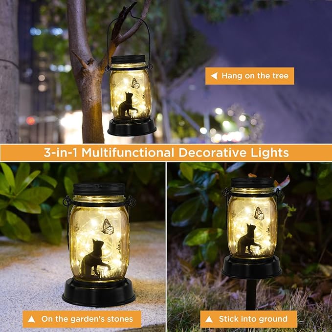 Styleonme Outdoor Solar Lanterns, Cat Lovers Gifts, Mother's Day Lantern Gifts for Mom, Grandma, Women and Everyone, Outdoor Mobile Gardening Garden Fence Path Decor Lights, Loss Cat Gifts