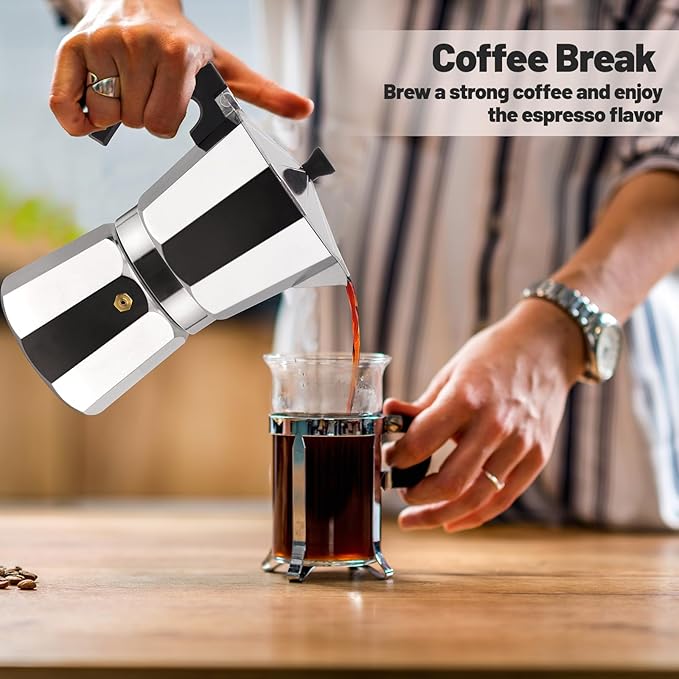 6 Cup Aluminum Moka Pot Classic Stovetop Espresso Coffee Maker 300ml 10oz Coffee maker Percolator Mocha Pot Greca Coffee Maker Cafe Makers for Italian and Cuban Café Brewing Silver