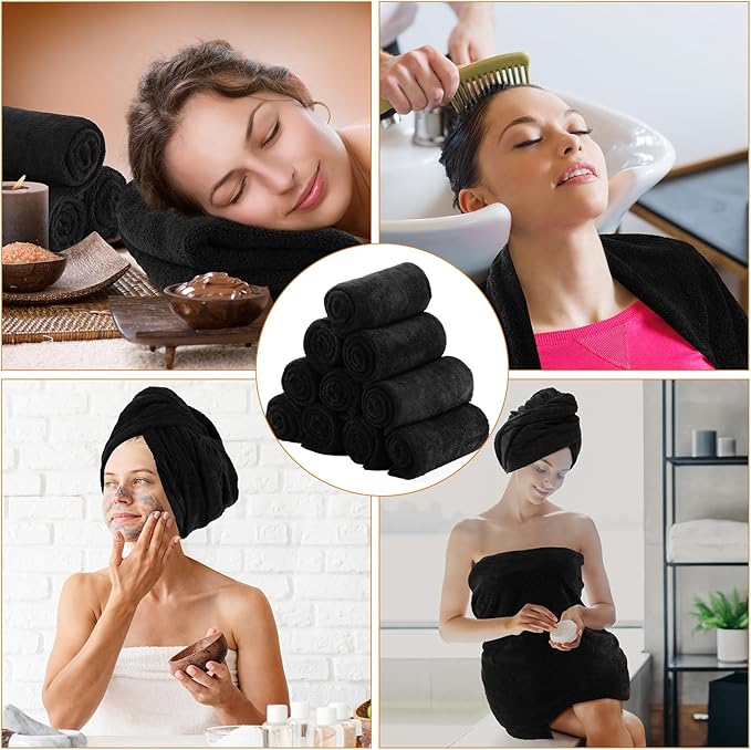 Newwiee 24 Pcs Coral Velvet Microfiber Bath Towels Sets 28 x 55 Inch Large Absorbent Multipurpose Quick Drying Soft Body Towels for Shower Bathroom Beach Fitness Yoga Sports Spa(Black)