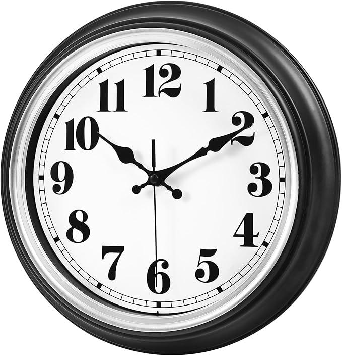 zyzamay 12 Inch Retro Wall Clock, Easy to Read Non-Ticking Round Classic,Quartz Battery Operated Wall Clocks,Decorative for Living Room,Bedroom,Kitchen,Office(Silver)