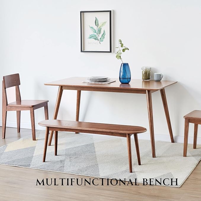 100% Solid Oak Indoor Dining Bench, Wood Bench for End of Bed with Safety Rounded Corners, Entryway Benches for Farmhouse, Kitchen, Living Room(Walnut,12" L x 39.5" W x 16.2" H)