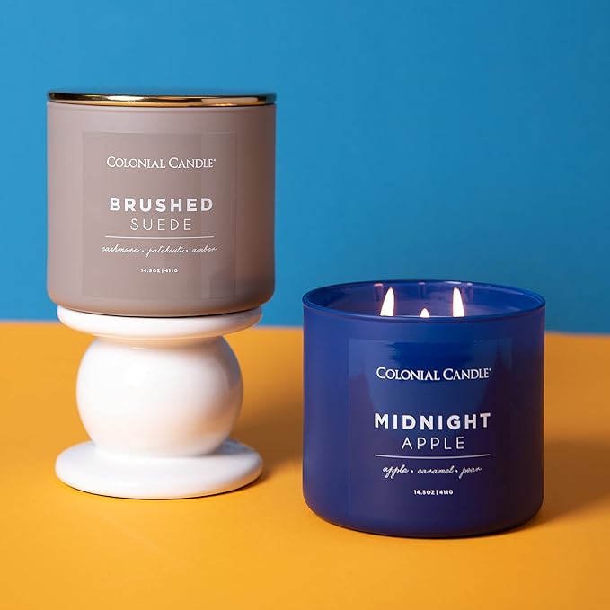 Colonial Candle Brushed Suede Scented Jar Candle, Pop of Color Collection, 3 Wick, Grey, 14.5 oz - Up to 60 Hours Burn