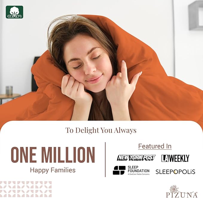Pizuna Pure 100% Cotton Full Duvet Cover Set, Luxurious 400 Thread Count Long Staple Cotton Sateen Weave with Button Closure (Combed Burnt Orange Cotton Duvet Cover Full)