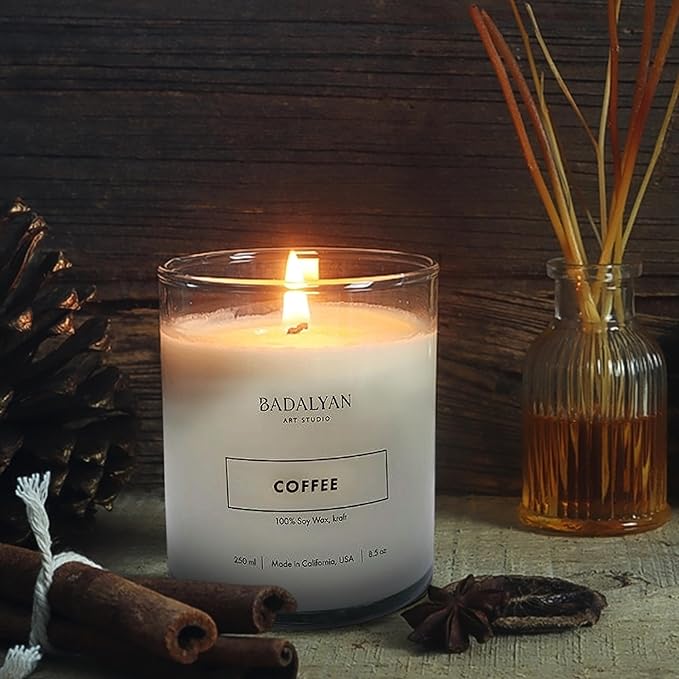 Scented Candles Clearance, Wooden Wick Soy Candles in Glass Jar, Relaxation Gifts for Women, Bath and Body Works Candles for Home Scented, Room Decor Natural Candles (Coffee)