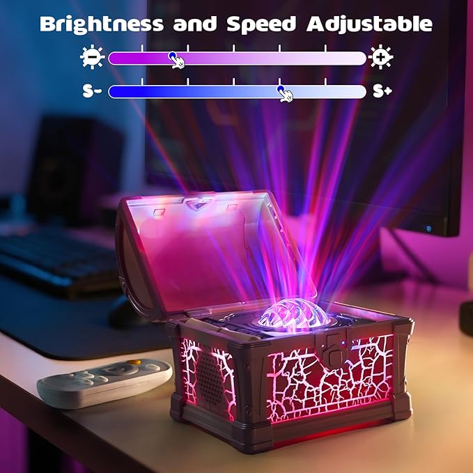 Treasure Chest Galaxy Projector with Bluetooth Speaker for Kids Room Decor, Nebula Aurora Galaxy Night Light Projector Ceiling Projection Nightlight with 8 White Noises, Timing for Bedroom, Kids Room