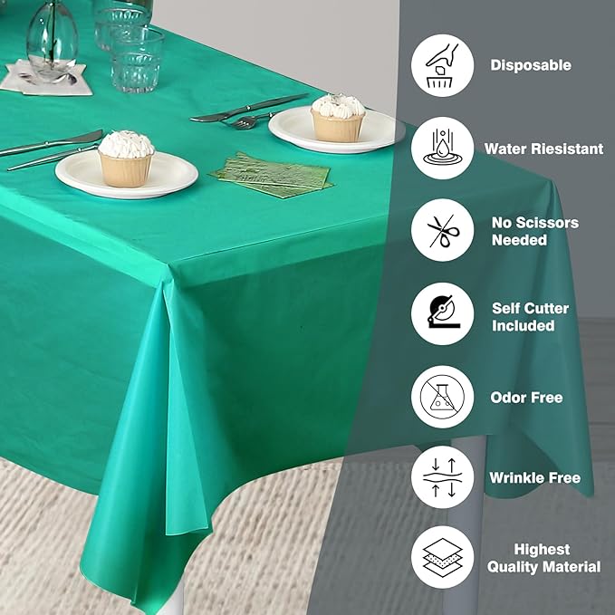 Craft And Party, 54 in x 100 feet Plastic Table Cover Roll for Party, Banquet, Picnic, Kids Activities for Any Size and Shape Table (Emerald Green, 54" x 100ft)