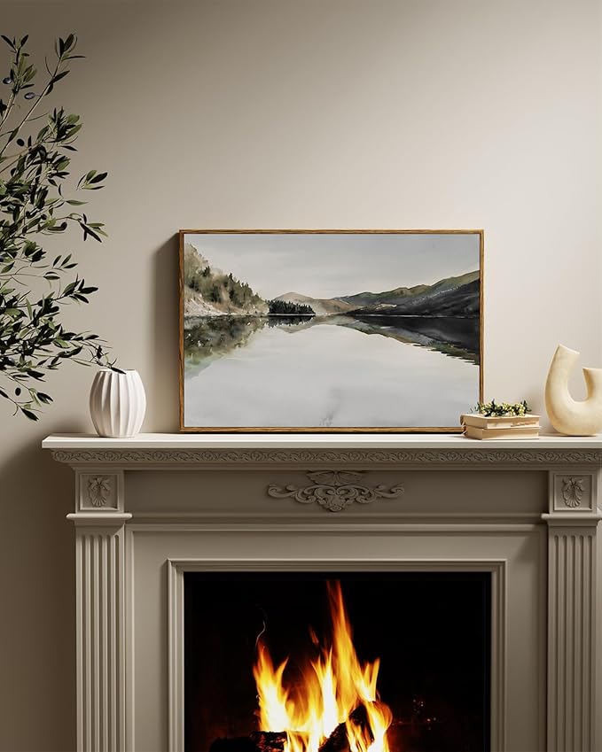 InSimSea Framed Wall Art for Living Room Mountain Reflection Decor Vintage Wall Art Mountain Range Nature Wilderness Art Decorative Rustic for Living Room Bedroom Office Wall Decor 16x24in