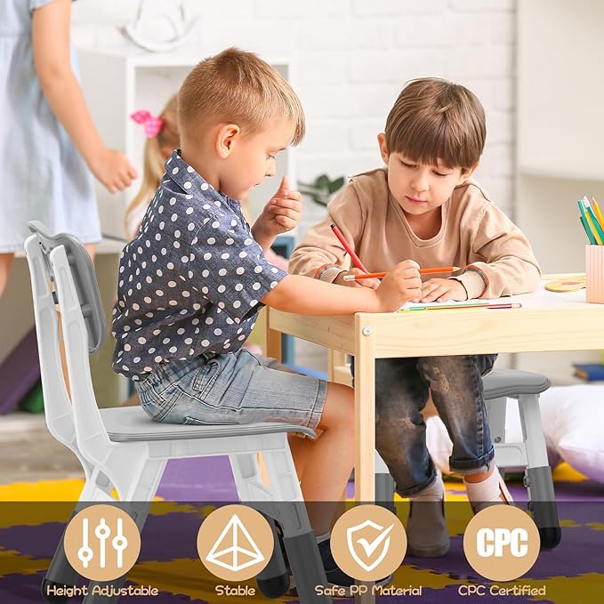Kids Chair, 3 Level Height Adjustable Kid Chair, Plastic Toddler Chairs for Children Boys Girls Age 2-6, Suitable for Home Family Classroom Nursery Indoor Use (2 Pack, Grey)