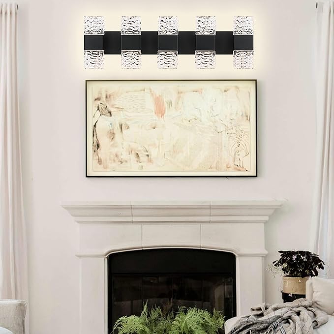 MELUCEE 30.3 in LED Bathroom Lighting Fixtures Over Mirror LED Vanity Light Black Modern Bathroom Light Bar 40W Crystal Wall Light Fixtures, 3000K Warm Lighting, Built-in Led Chips