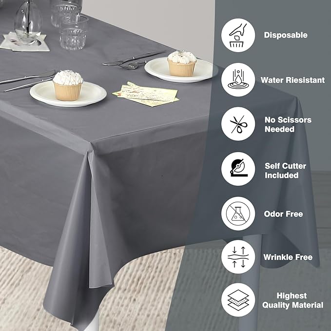 Craft And Party, 54 in x 100 feet Plastic Table Cover Roll for Party, Banquet, Picnic, Kids Activities for Any Size and Shape Table (Silver, 54" x 100ft)