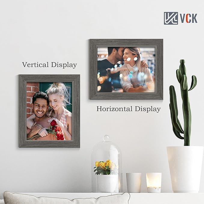 VCK 8x10 Picture Frame Set of 4 - Grey, Gallery-Quality Wood Poster Frames, 1.1-Inch Wide Border, Polished Plexiglass, Vertical or Horizontal Wall & Tabletop Display for Photo/Art/Prints, Grey