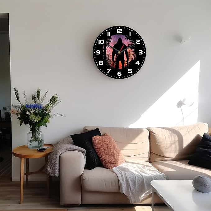 Wall Clock, 10 Inch Silent Non-Ticking Home Kitchen Decor, Battery Operated for Bathroom Bedroom Living Room Office(Bigfoot Forest Moon)
