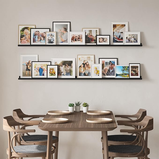 You Have Space 60" Long Picture Ledge Floating Wall Shelf for Living Room, Office, Farmhouse, Kitchen Decor, Black Set of 2