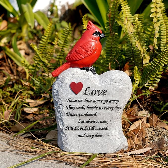 Cardinal Decor Garden Decor,Red Cardinal Memorial Stones for Loved Ones, Cardinal Bird Figurine,Garden Sculptures & Statues, Outdoor Decor for Balcony, Yard, Lawn, Pathway, Walkway