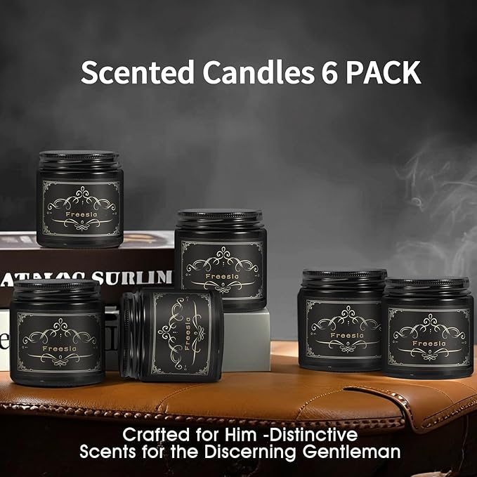 6 Pack Scented Candles for Home, Scented Candles Gifts Set for Men Women, Smoke-Free Strong Fragrance Long Lasting, Natural Soy Jar Candles Set for Boyfriend Him Dad, Men Birthday