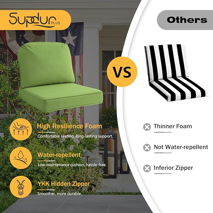 Outdoor Sunbrella Cushions for Patio Furniture Set of 2, 24"x24" Water Repellent Chair Cushions Removable Seat Bottom & Back Cushion Covers for Chair, Sofa, Couch, Canvas Ginkgo