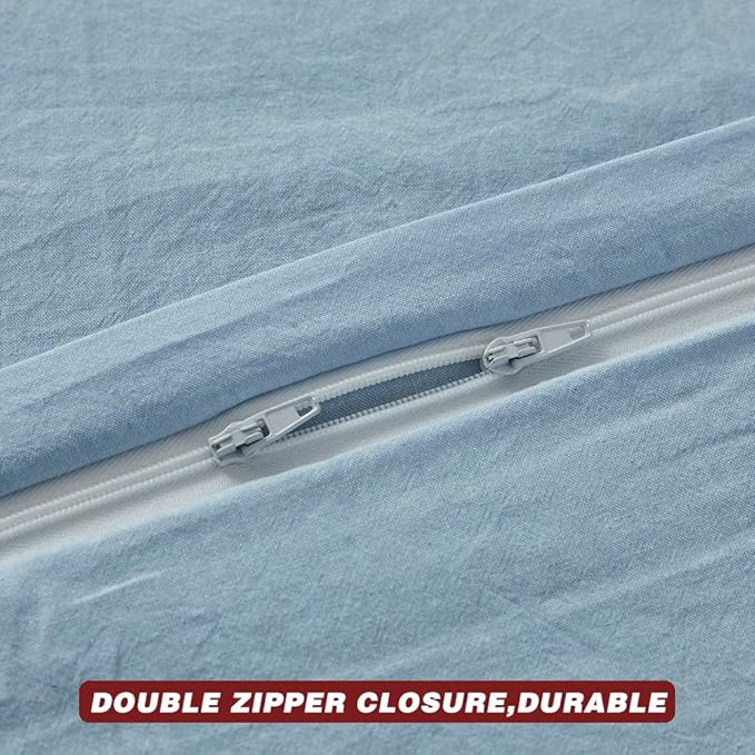 FACE TWO FACE Bedding Duvet Cover Set100% Washed Cotton Duvet Cover Linen Like Textured Breathable Durable Soft Comfy (California King,Light Cyan)