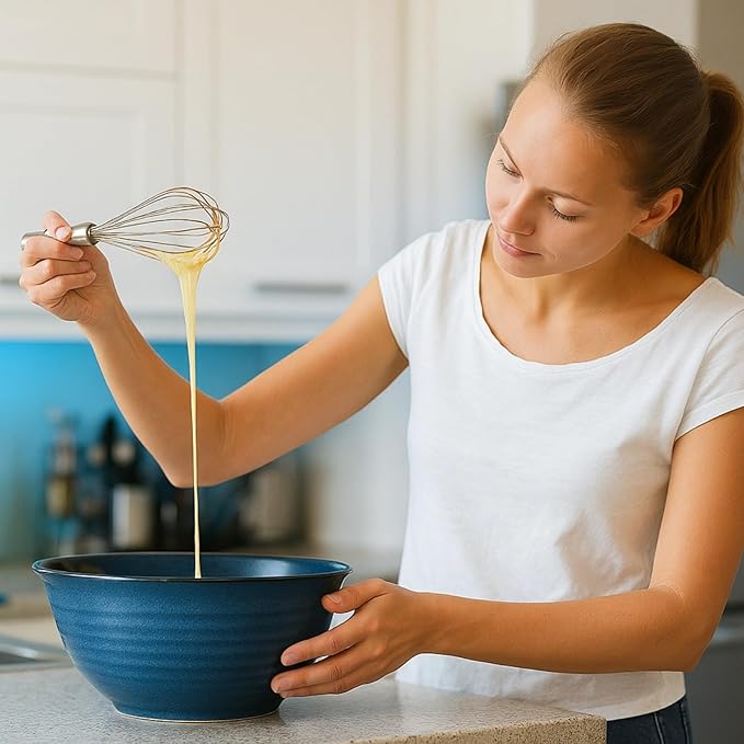 MEKY Ceramic Mixing Bowls Set of 2, 84OZ Large Nesting Salad Bowls - Perfect for Cooking, Baking, Soup, Pasta, Fruit and Popcorn, Deep Bowls Ideal for Microwave and Dishwasher Safe (Blue)