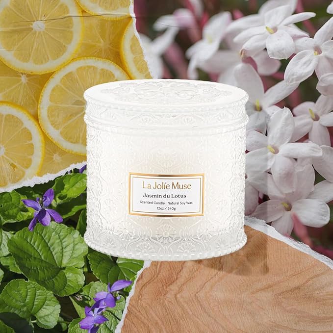 LA JOLIE MUSE Jasmine Candle, Scented Candles for Home, Large 2-Wick Soy Candles, Luxury White Candle Gifts for Women & Men, 60 Hours Long Burning, 12oz