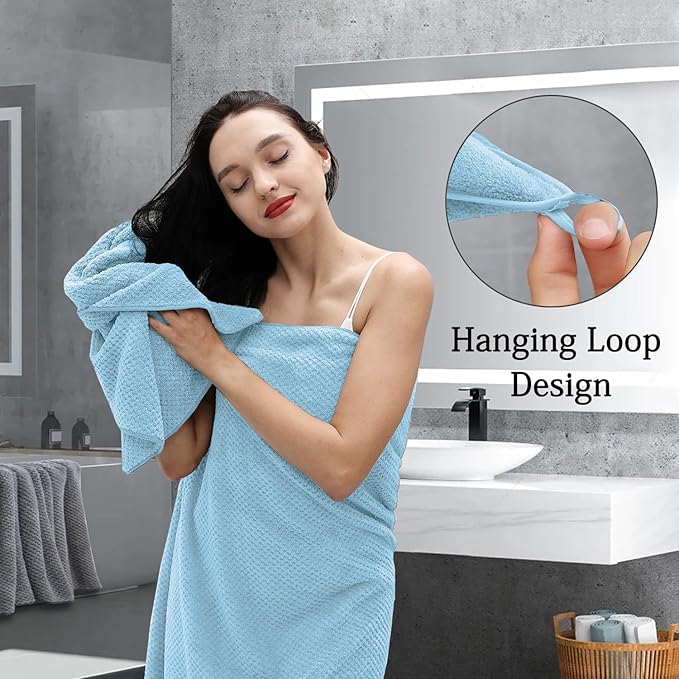 Hailea Extra Large Bath Towels Set 35x70 Inches - Blue Luxury 600 GSM Oversized Bath Sheet Towel,Ultra Soft Microfiber - Quick Dry,Highly Absorbent Shower Towels Spa Hotel Bathroom Towel Set (4-Pack)