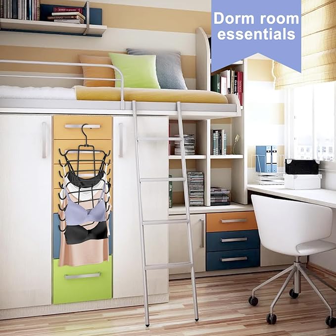 3Pcs Tank Top Hangers Space Saving Hanger Organizer Bra Hangers for Closet Organizer 360° Rotating Metal Closet Organizers and Storage Lingerie Hangers for Cami Bras Belts Swimsuits Lingeries Black