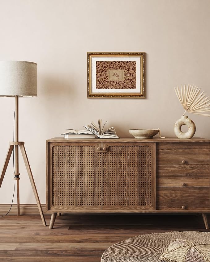 VIYYIEA Gold Framed Wall Art, Stamp Red Canvas Print Home Decor Vintage Art Painting Picture Bathroom Wall Decor, Collection Artwork for Living Room Bedroom Kitchen Office - 14L x 11W