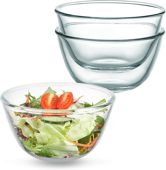 WHJY 3 Pack of Glass Cereal Bowls 6 Inches Glass Mixing Bowls for Kitchen Clear Glass Serving Bowls for Salad Pasta Soup Cereal
