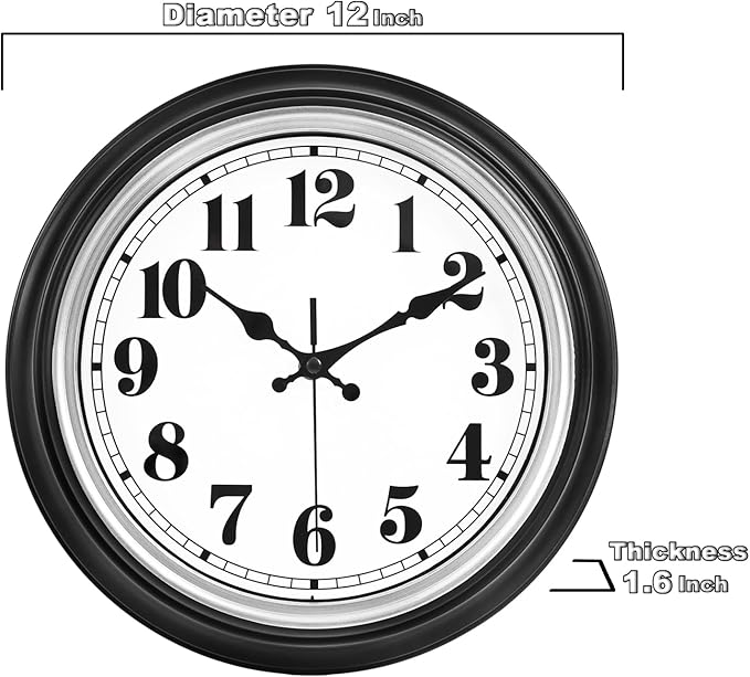 zyzamay 12 Inch Retro Wall Clock, Easy to Read Non-Ticking Round Classic,Quartz Battery Operated Wall Clocks,Decorative for Living Room,Bedroom,Kitchen,Office(Silver)