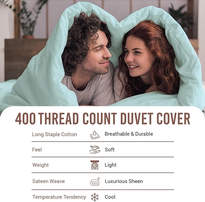 Pizuna Pure 100% Cotton King Duvet Cover Set, Luxurious 400 Thread Count Long Staple Cotton Sateen Weave with Button Closure (Combed Baby Blue Cotton Duvet Cover King)
