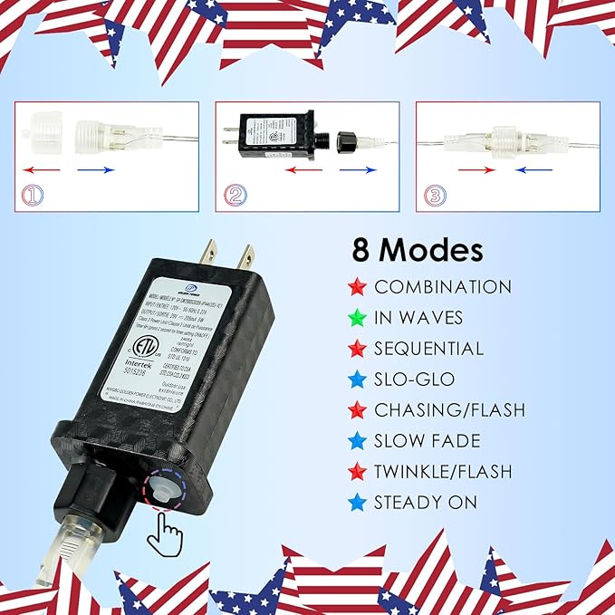 KAQ Connectable 240LED Red White & Blue String Lights Outdoor/Indoor, Extendable Plug in Twinkle Fairy Lights Waterproof with 8 Modes&Timer Function for Garden Bedroom Tree Christmas Decorations