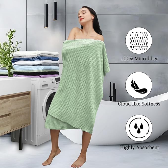 8-Piece Green Bath Towels Set,2 Oversized Large Bath Towels Sheet,2 Hand Towels and 4 Washcloths - 600 GSM Soft Luxury Towel Set,Highly Absorbent Quick Dry Towel Collection for Bathroom,Hotel and Spa