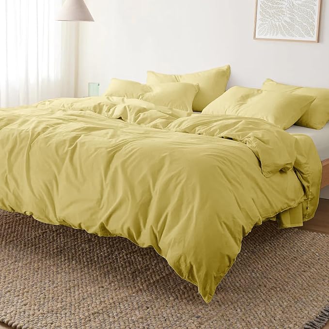 Kotton Culture 600 Thread Count 100% Egyptian Cotton 3 Piece Duvet Cover Set - Breathable All Season Comforter Cover with Zipper Closure & Corner Ties Sateen Weave (Sunshine Yellow, Oversizes King)